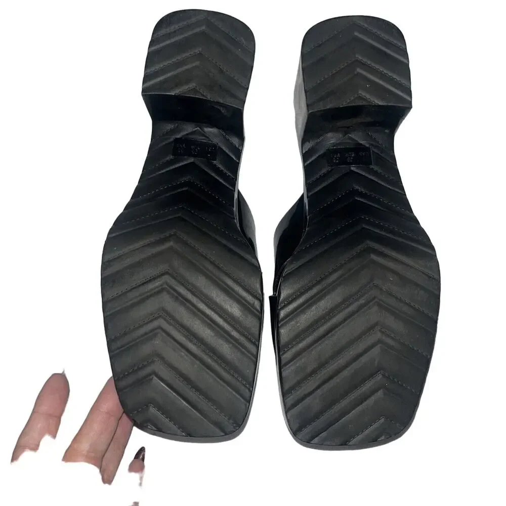 Vintage Forever 21 Sz 7 Black Jelly Chunky Slides 90s Y2K